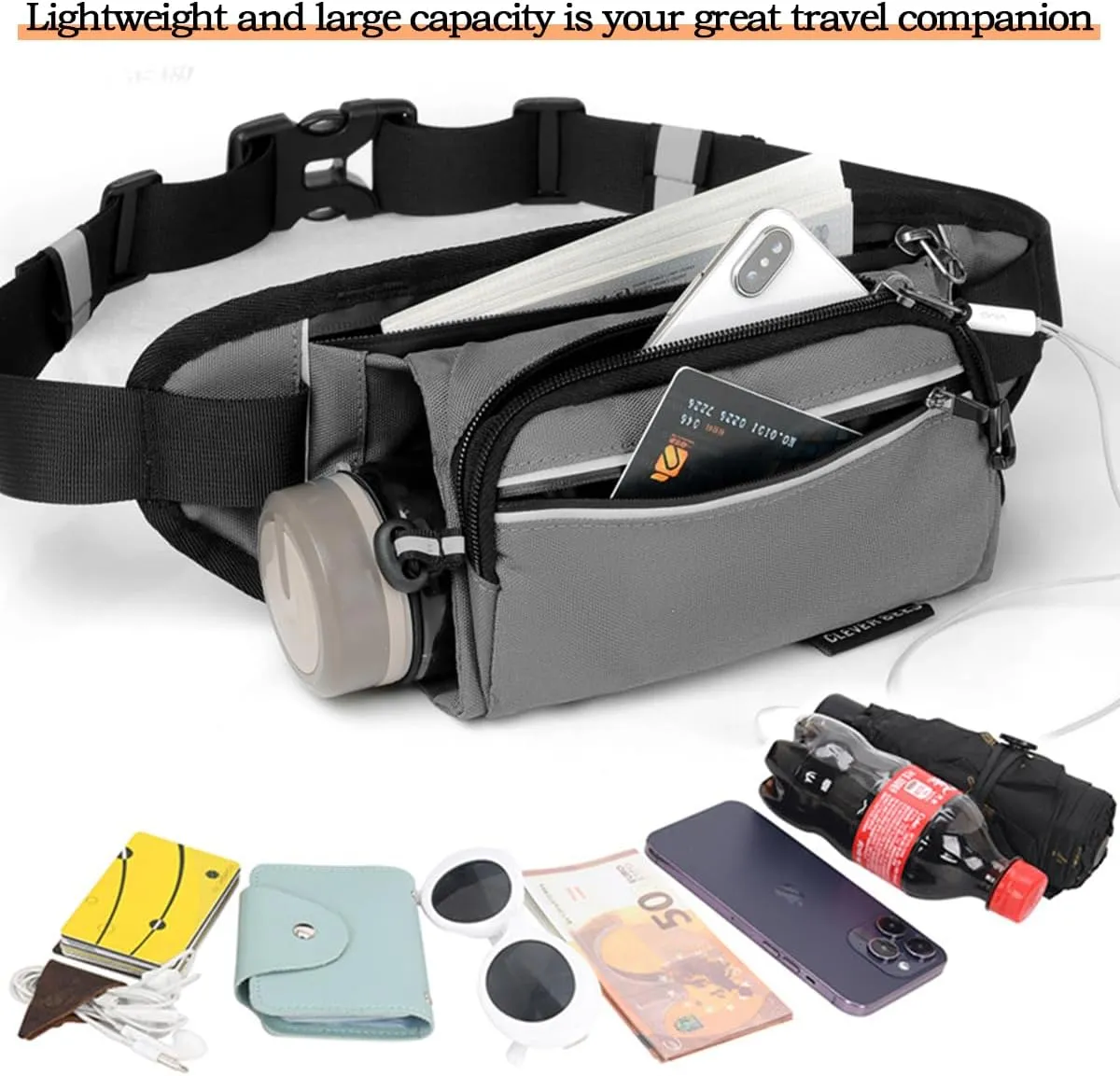 Upgraded Running Water Bottle for Men Women,Waterproof Utility Belt with Water Bottle Holder,Hydration Belt Pouch with Reflective for Running Hiking Cycling Climbing and for Phone(Grey2)