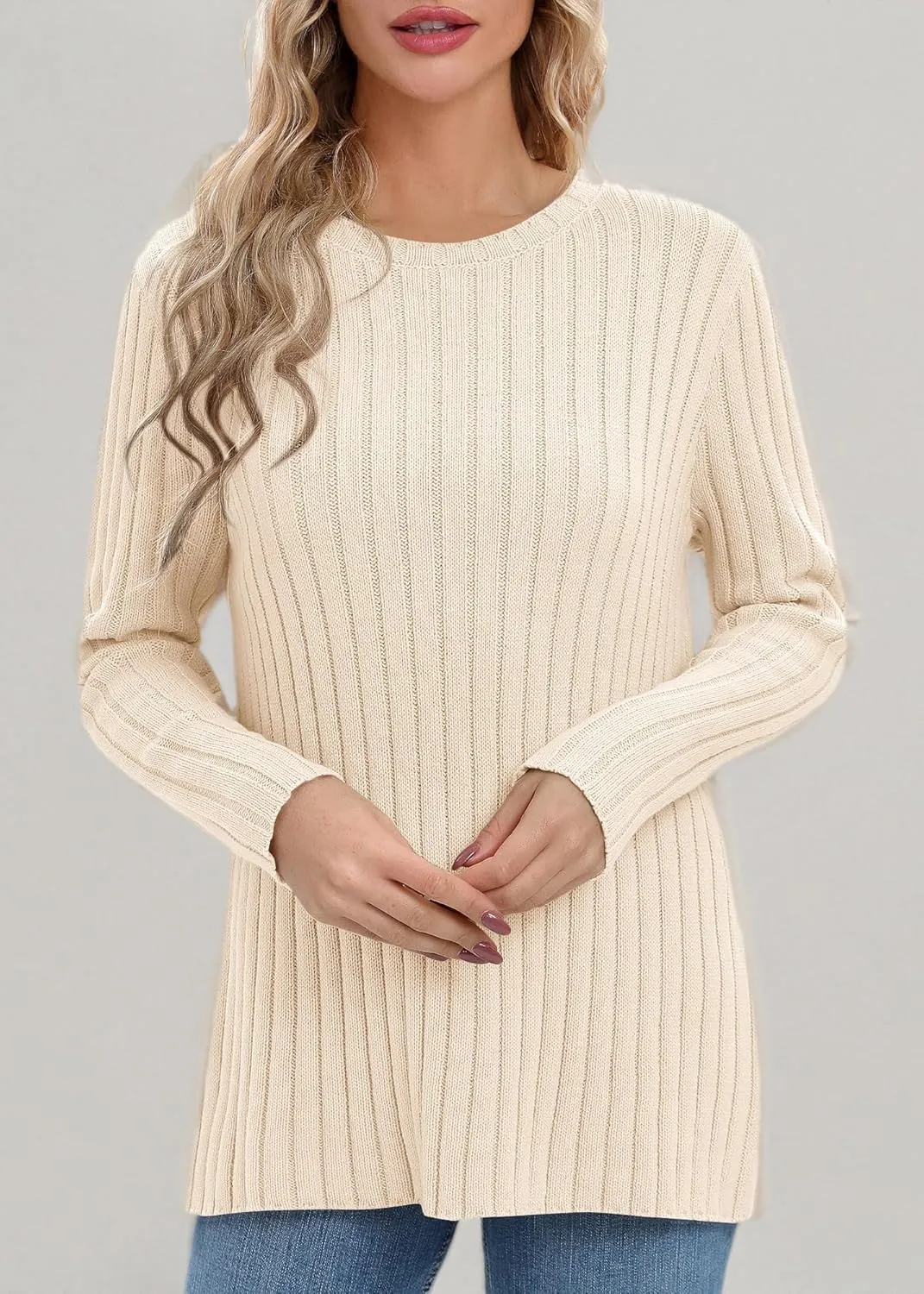 Urban CoCo Women's Lightweight Crewneck Pullover Sweaters Long Sleeve 2024 Fall Knitted Sweater Tops