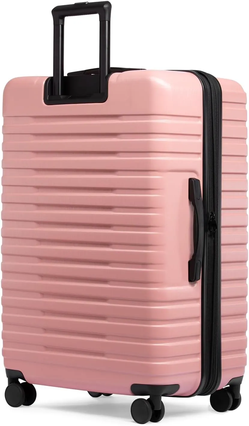 U.S. Traveler Boren Polycarbonate Hardside Rugged Travel Suitcase Luggage with 8 Spinner Wheels, Aluminum Handle, Pink, Checked-Large 30-Inch