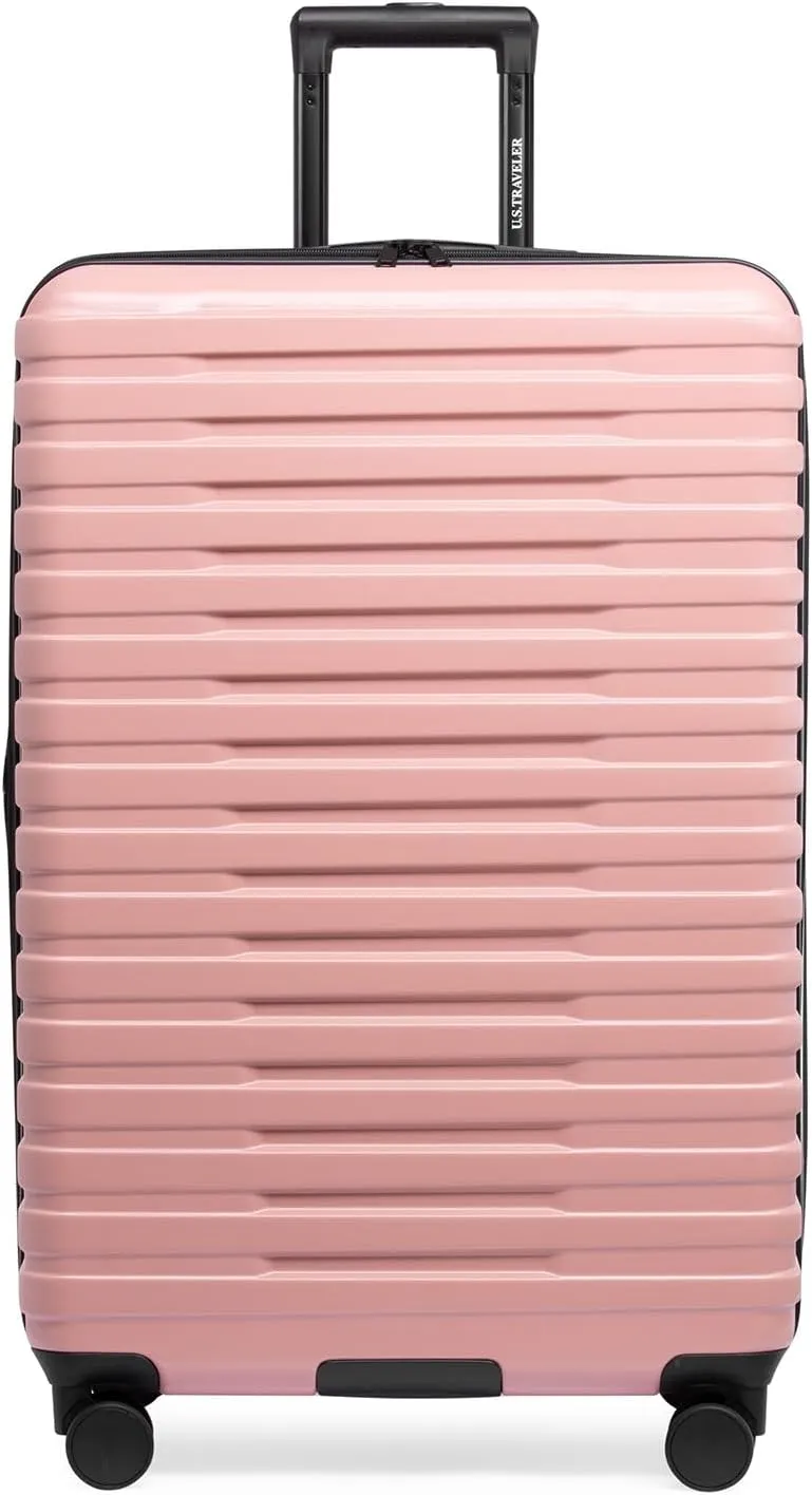 U.S. Traveler Boren Polycarbonate Hardside Rugged Travel Suitcase Luggage with 8 Spinner Wheels, Aluminum Handle, Pink, Checked-Large 30-Inch
