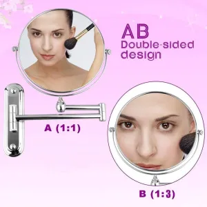 Vanity Mirror Bathroom Vanity MirrorBathroom Shaving Mirror Wall Mounted Cosmetic Mirror 3X/1X Magnification Makeup mirror 360° Free Rotation for Beauty Makeup/Bathroom Shaving with Drilling or wi