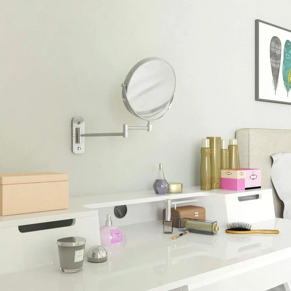 Vanity Mirror Bathroom Vanity MirrorBathroom Shaving Mirror Wall Mounted Cosmetic Mirror 3X/1X Magnification Makeup mirror 360° Free Rotation for Beauty Makeup/Bathroom Shaving with Drilling or wi