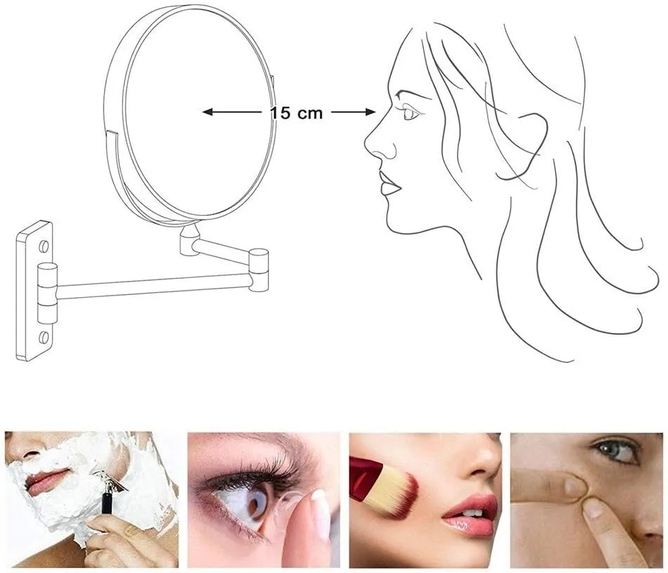 Vanity Mirror Bathroom Vanity MirrorBathroom Shaving Mirror Wall Mounted Cosmetic Mirror 3X/1X Magnification Makeup mirror 360° Free Rotation for Beauty Makeup/Bathroom Shaving with Drilling or wi