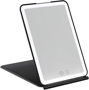 Vanity Mirror Compact LED Makeup Mirror with 3 Color Light Vanity Mirror with 80 LED Lights Foldable Travel Touch Screen Cosmetic Mirror (Color : Schwarz) (Black)