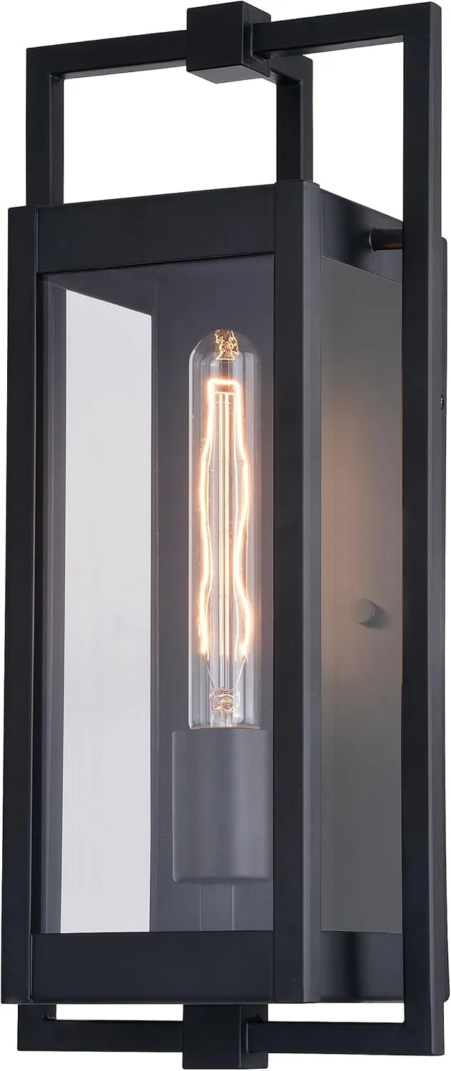 VAXCEL Sheridan 1 Light 16.25 in. H Matte Black Contemporary Indoor Outdoor Wall Lantern Fixture with Clear Glass