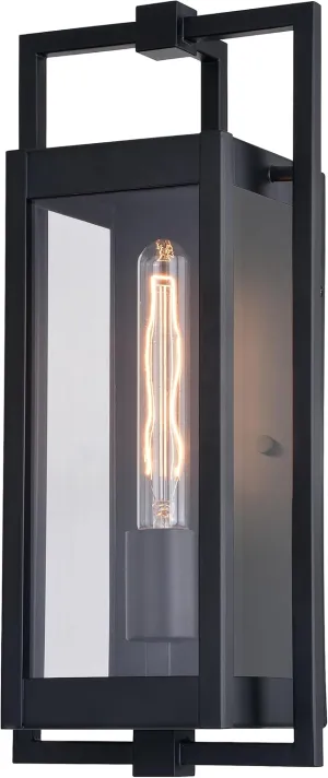 VAXCEL Sheridan 1 Light 16.25 in. H Matte Black Contemporary Indoor Outdoor Wall Lantern Fixture with Clear Glass