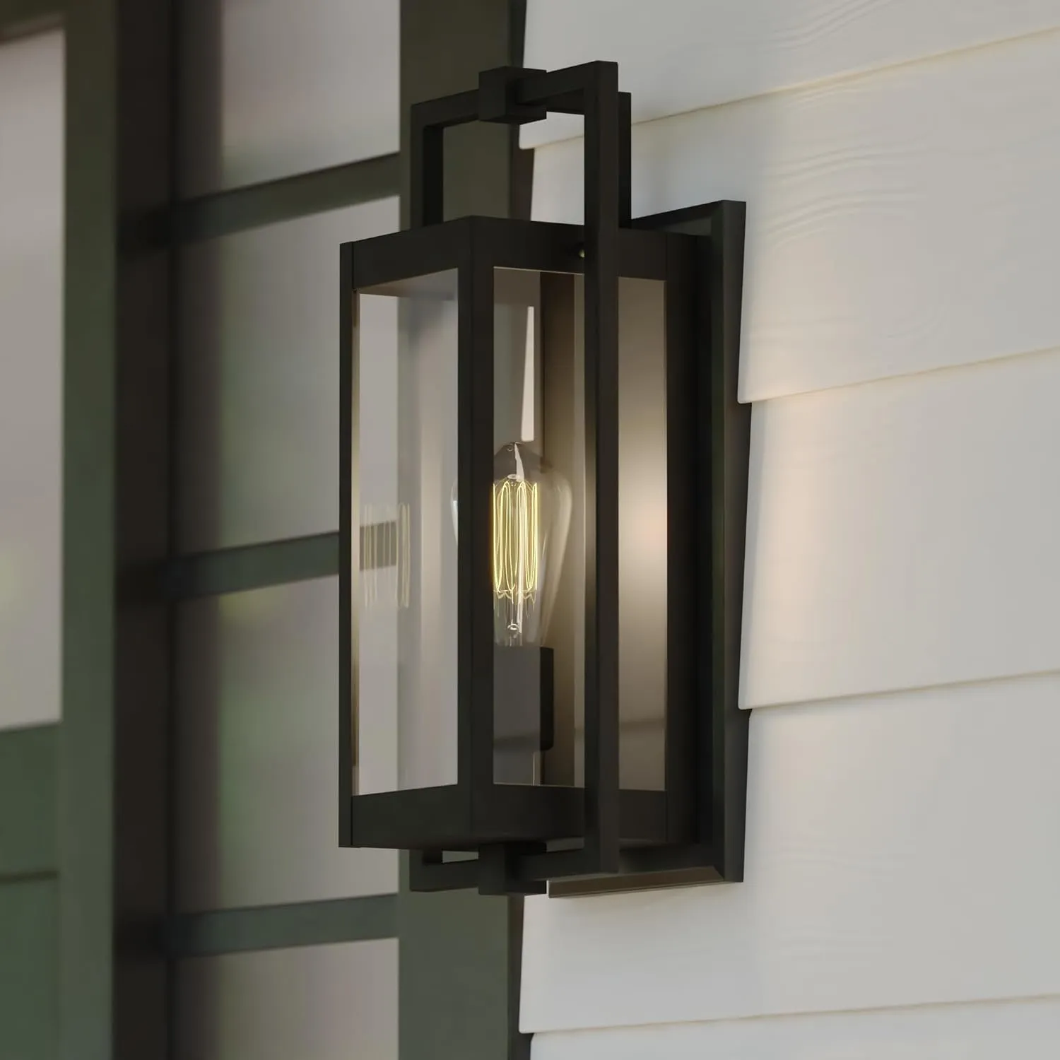 VAXCEL Sheridan 1 Light 16.25 in. H Matte Black Contemporary Indoor Outdoor Wall Lantern Fixture with Clear Glass