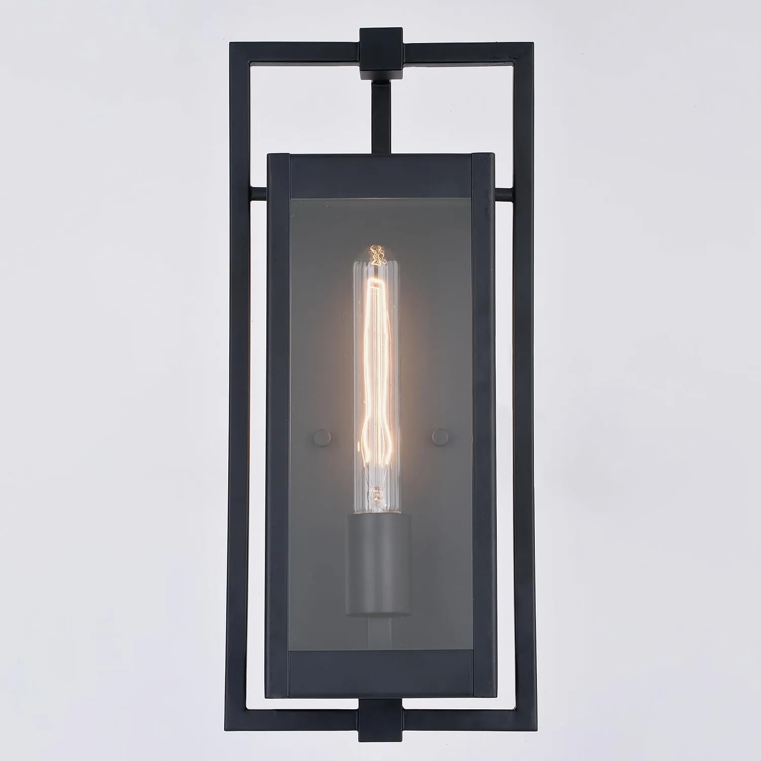 VAXCEL Sheridan 1 Light 16.25 in. H Matte Black Contemporary Indoor Outdoor Wall Lantern Fixture with Clear Glass