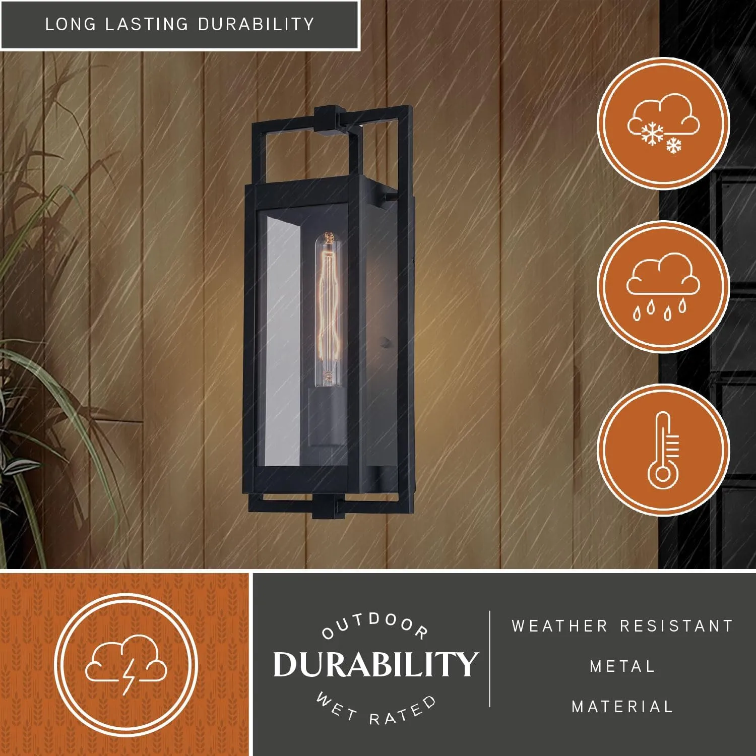 VAXCEL Sheridan 1 Light 16.25 in. H Matte Black Contemporary Indoor Outdoor Wall Lantern Fixture with Clear Glass
