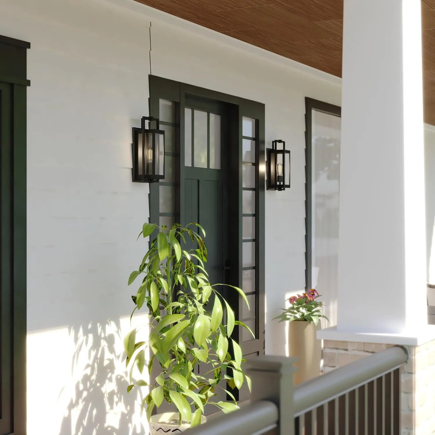 VAXCEL Sheridan 1 Light 16.25 in. H Matte Black Contemporary Indoor Outdoor Wall Lantern Fixture with Clear Glass
