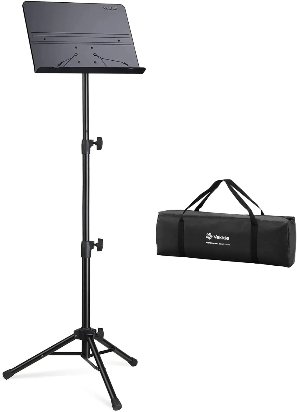 Vekkia 70 - inch Metal Professional Portable Sheet Music Stand — Folding Adjustable Holder, with Carrying Bag, Sturdy for Instrumental & Band Performances, Travel