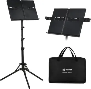 Vekkia Music Stand - Lightweight and Portable, Adjustable Panel Extension Clip, Oversized Carrying Bag, 64 In, Foldable, Easy Installation for Outdoor, Travel & Practice (Black)