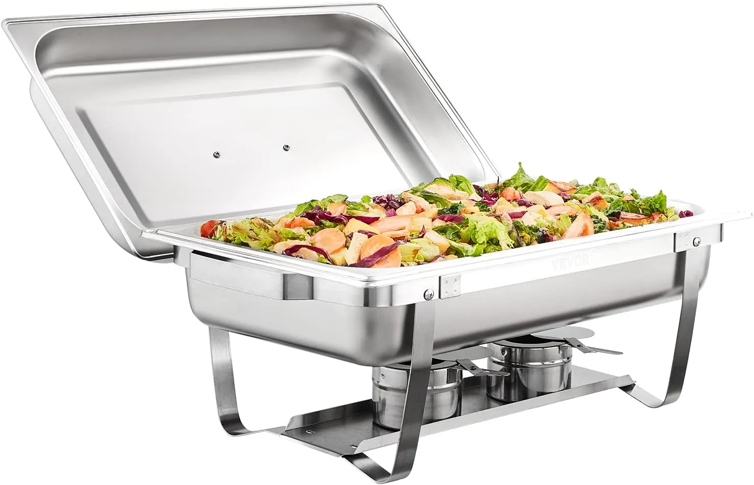 VEVOR Chafing Dish Buffet Set, 8 Qt 6 Pack, Stainless Chafer with 6 Full Size Pans, Rectangle Catering Warmer Server with Lid Water Pan Folding Stand Fuel Holder Tray Spoon Clip, at Least 8 People Eac