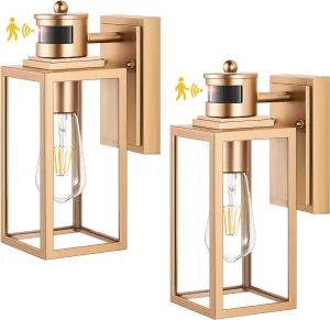 VIANIS 2 Pack Gold Outdoor Wall Lights, Motion Sensor Exterior Garage Lighting Fixture for House, Modern Dusk to Dawn Front Porch Light, Anti-Rust Waterproof Outdoor Wall Lantern Wall Mount Sconce