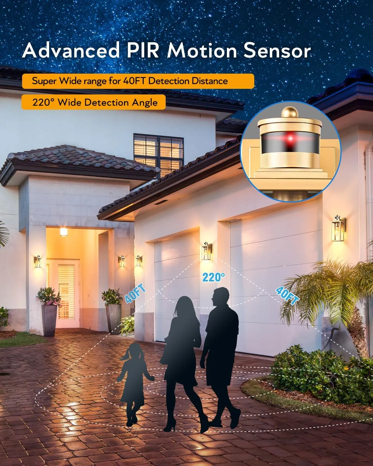 VIANIS 2 Pack Gold Outdoor Wall Lights, Motion Sensor Exterior Garage Lighting Fixture for House, Modern Dusk to Dawn Front Porch Light, Anti-Rust Waterproof Outdoor Wall Lantern Wall Mount Sconce