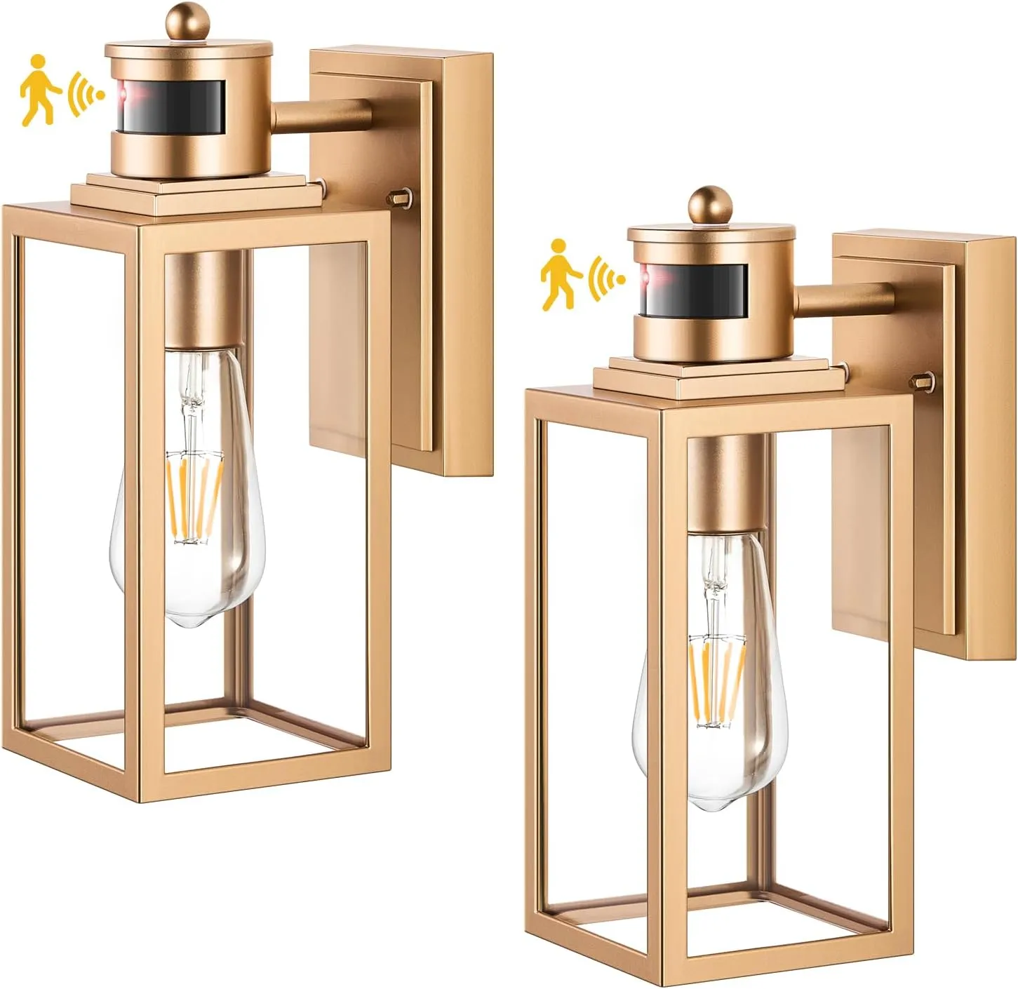 VIANIS 2 Pack Gold Outdoor Wall Lights, Motion Sensor Exterior Garage Lighting Fixture for House, Modern Dusk to Dawn Front Porch Light, Anti-Rust Waterproof Outdoor Wall Lantern Wall Mount Sconce