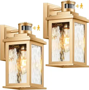 VIANIS 2 Pack Motion Sensor Outdoor Lights Lantern, Dusk to Dawn Exterior Lights for House, Gold Anti-Rust Porch Lights Sconce, Garage Lights Wall Mount for Patio, Doorway, UL Listed