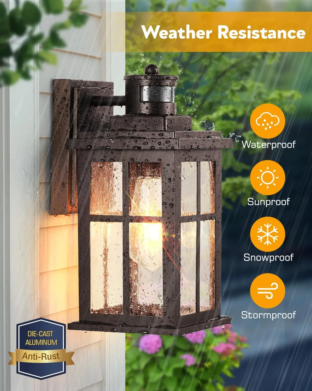VIANIS Brown Motion Sensor Exterior Lighting Fixtures, Oil Rubbed Bronze Outdoor Garage Lights Wall Mount Sconce, Outdoor Wall Lantern for Garden, Patio, Front Door, Outside Porch Lights for House