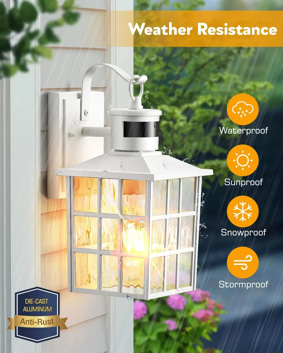 VIANIS Motion Sensor Outdoor Lights, White Dusk to Dawn Wall Lights, Exterior Light Fixture, Anti-Rust 100% Aluminum Outdoor Wall Lantern Wired for Garage Patio, Front Porch Light