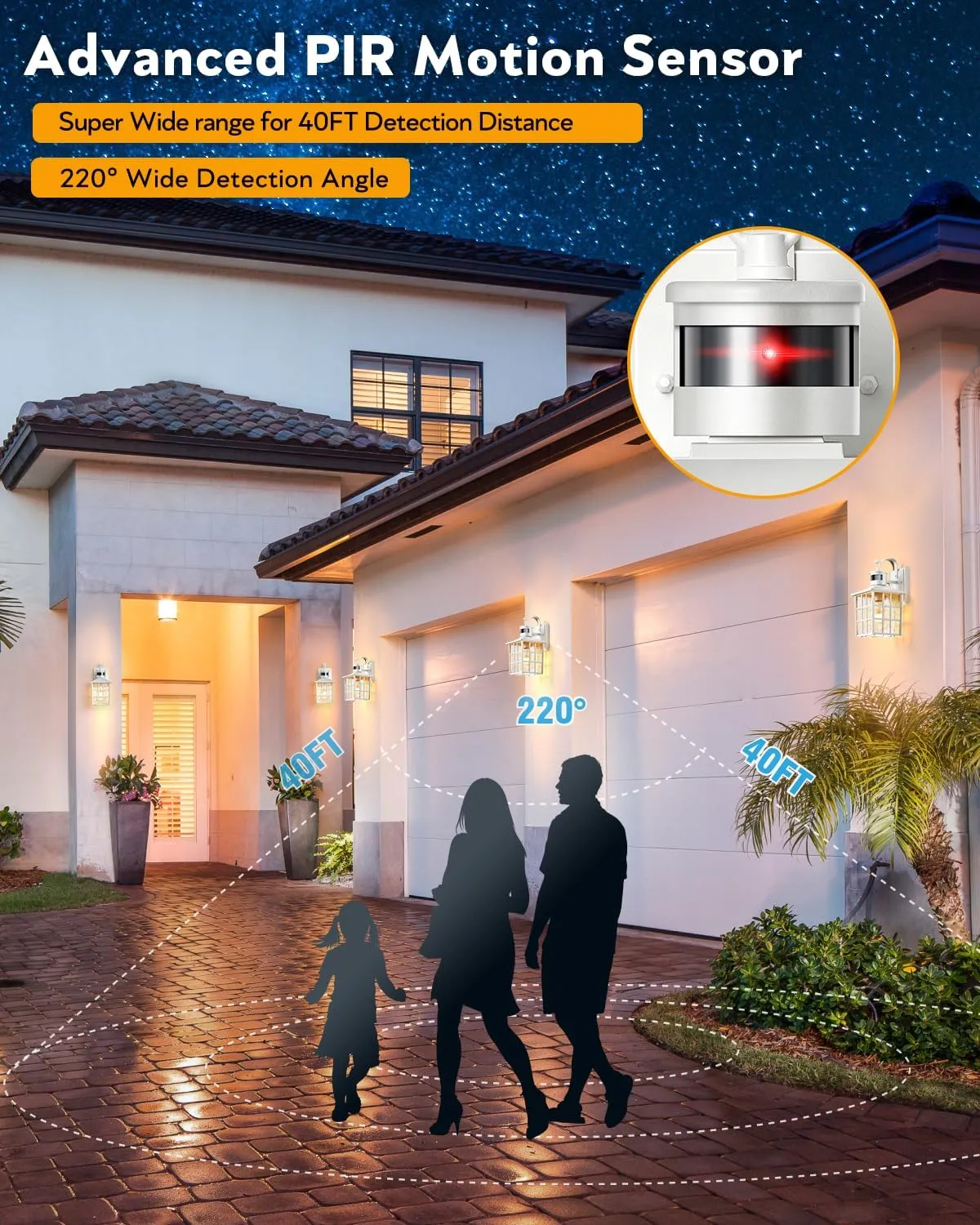 VIANIS Motion Sensor Outdoor Lights, White Dusk to Dawn Wall Lights, Exterior Light Fixture, Anti-Rust 100% Aluminum Outdoor Wall Lantern Wired for Garage Patio, Front Porch Light