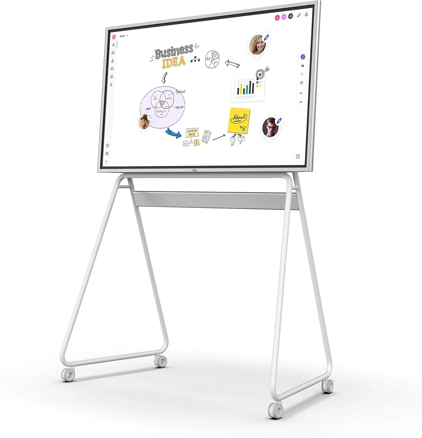 Vibe 55'' Interactive Whiteboard Portable Stand, Four Lockable Wheels, Sleek Design for The Modern Office or Classroom (White)