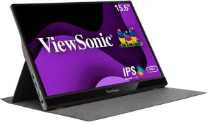 ViewSonic VG1655 15.6" 1080p Portable Monitor w/ 2 Way Powered 60W USB C, IPS, Eye Care, Dual Speakers, Built in Stand w/Cover (Renewed)
