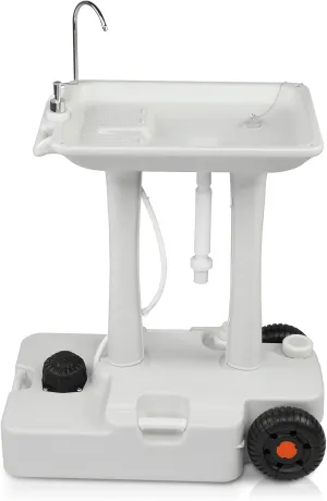 VINGLI 30L Upgraded Portable Sink| Rolling Hand Wash Basin Stand with Towel Holder & Soap Dispenser & Wheels, Perfect for Garden/Camping/Outdoor Events/Gatherings/Worksite/RV/Indoor, White