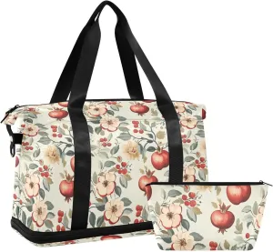 Vintage Pomegranate Sports Gym Bag with Waterproof Dry Wet Pocket, Travel Duffel Bag for Women Men，Workout Bag Fits Yoga, Swimming