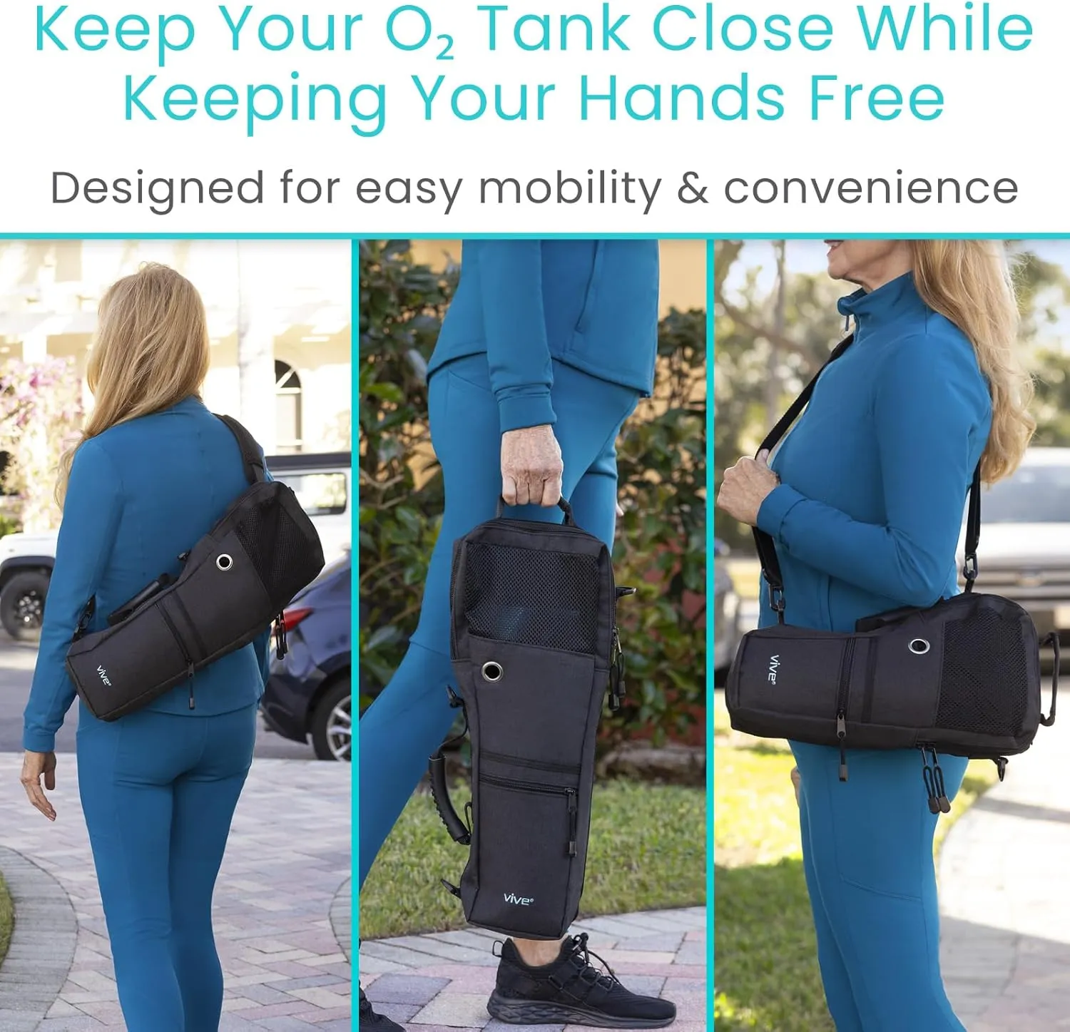 Vive Oxygen Tank Holder Backpack - Portable Carrying Shoulder Bag for Oxygen Cylinders - Healthcare Supplies & Accesories for Traveling - Lightweight, Adjustable Straps (Large)