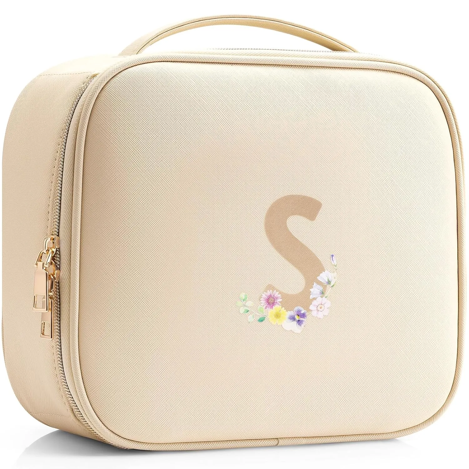 Vlando Travel Gifts for Women,Travel Makup Organizer Bag,Waterproof Makeup Storage Cosmetic Bag，Initial Mothers Day Gifts Graduation Gifts Birthday Gift for Her（Letter S）