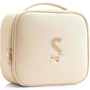 Vlando Travel Gifts for Women,Travel Makup Organizer Bag,Waterproof Makeup Storage Cosmetic Bag，Initial Mothers Day Gifts Graduation Gifts Birthday Gift for Her（Letter S）