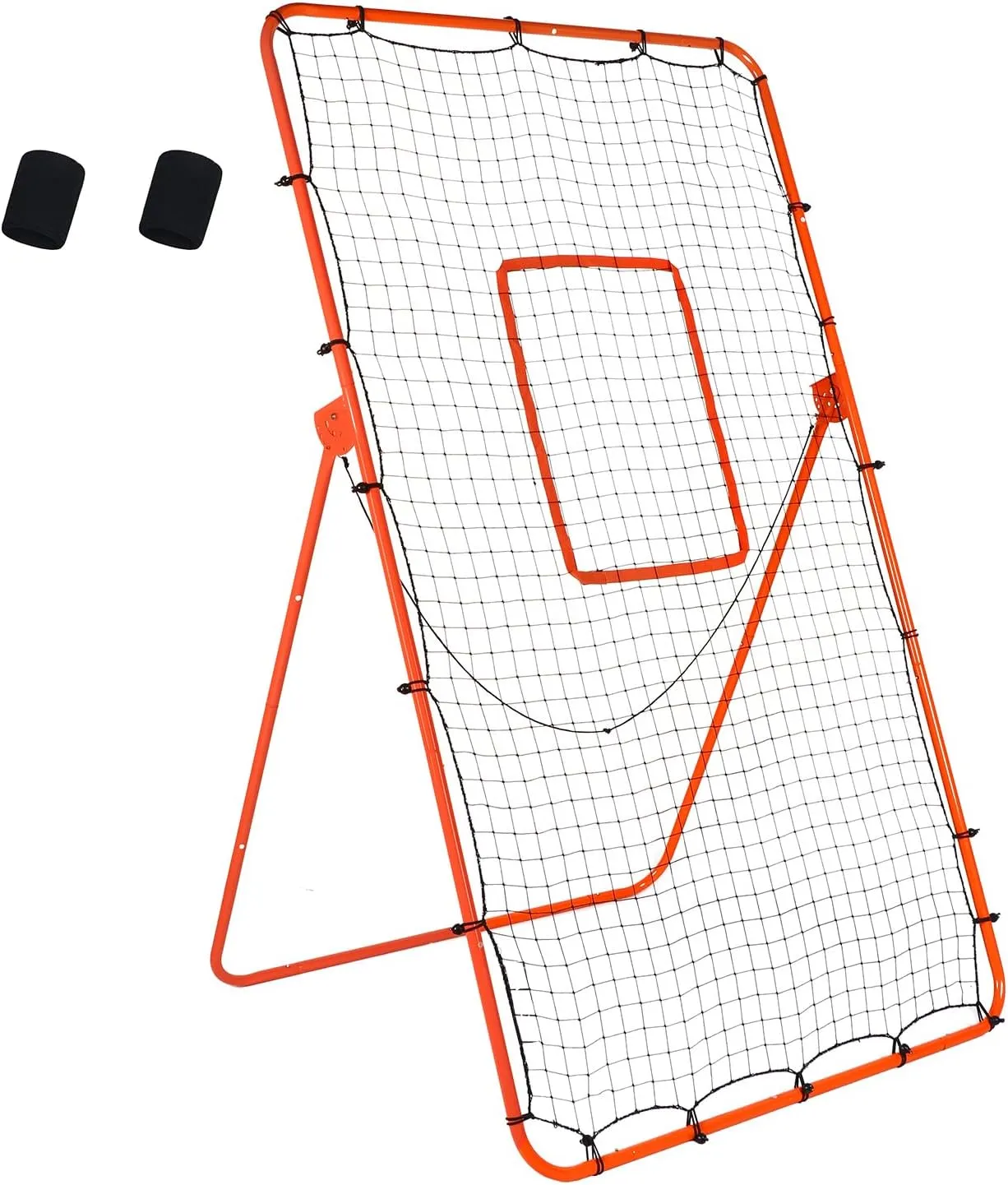Volleyball Rebounder Net - 4x7ft with 5 Adjustable Angle for Throwing and Pitching Practice,Baseball, Softball and Lacrosse Including a Pair of Wrist Guards