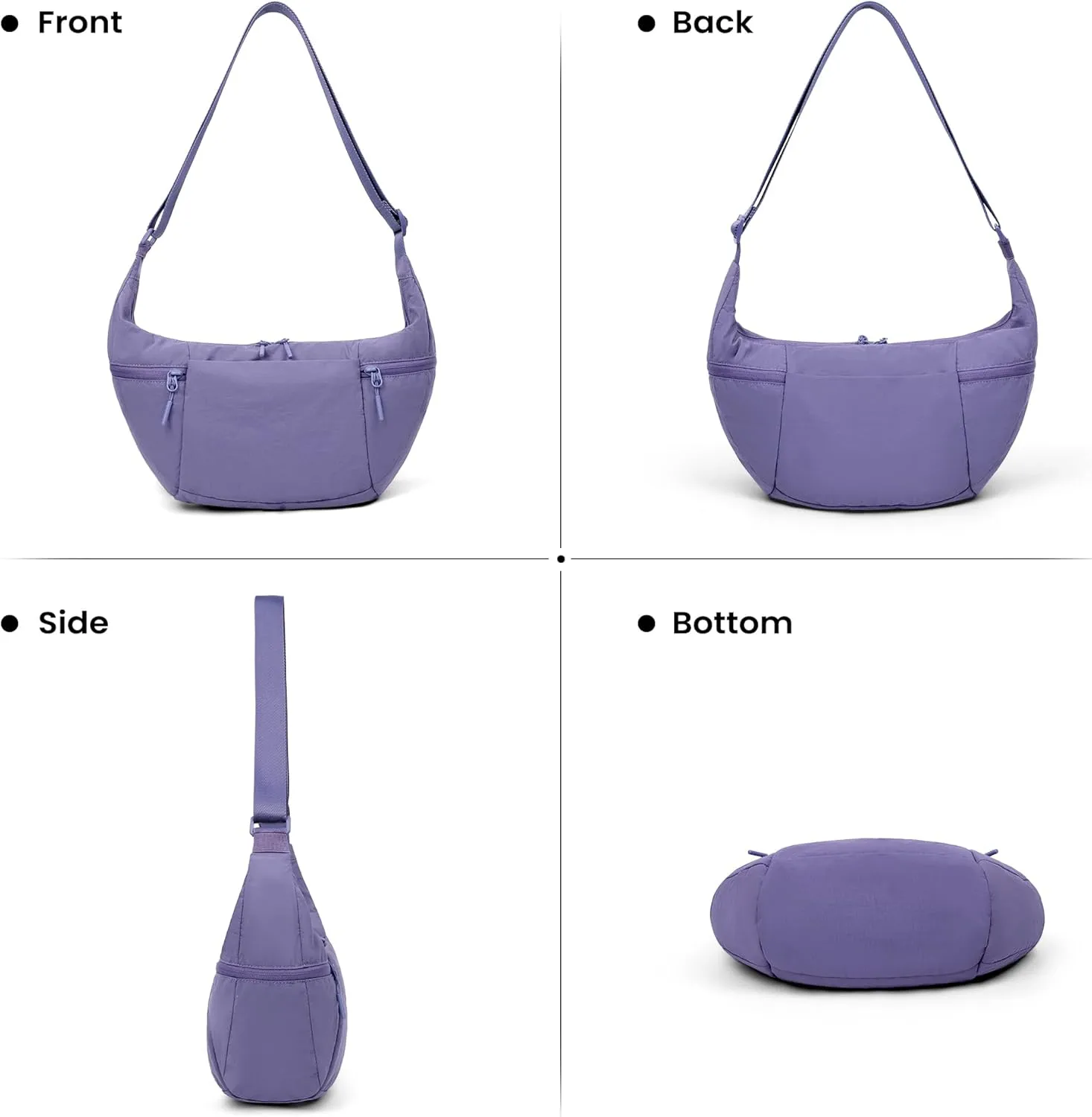 VONAL Nylon Crossbody Bag for Women, Lightweight Shoulder Purse with Zipper, Trendy Crescent Sling Bag with Adjustable Stap
