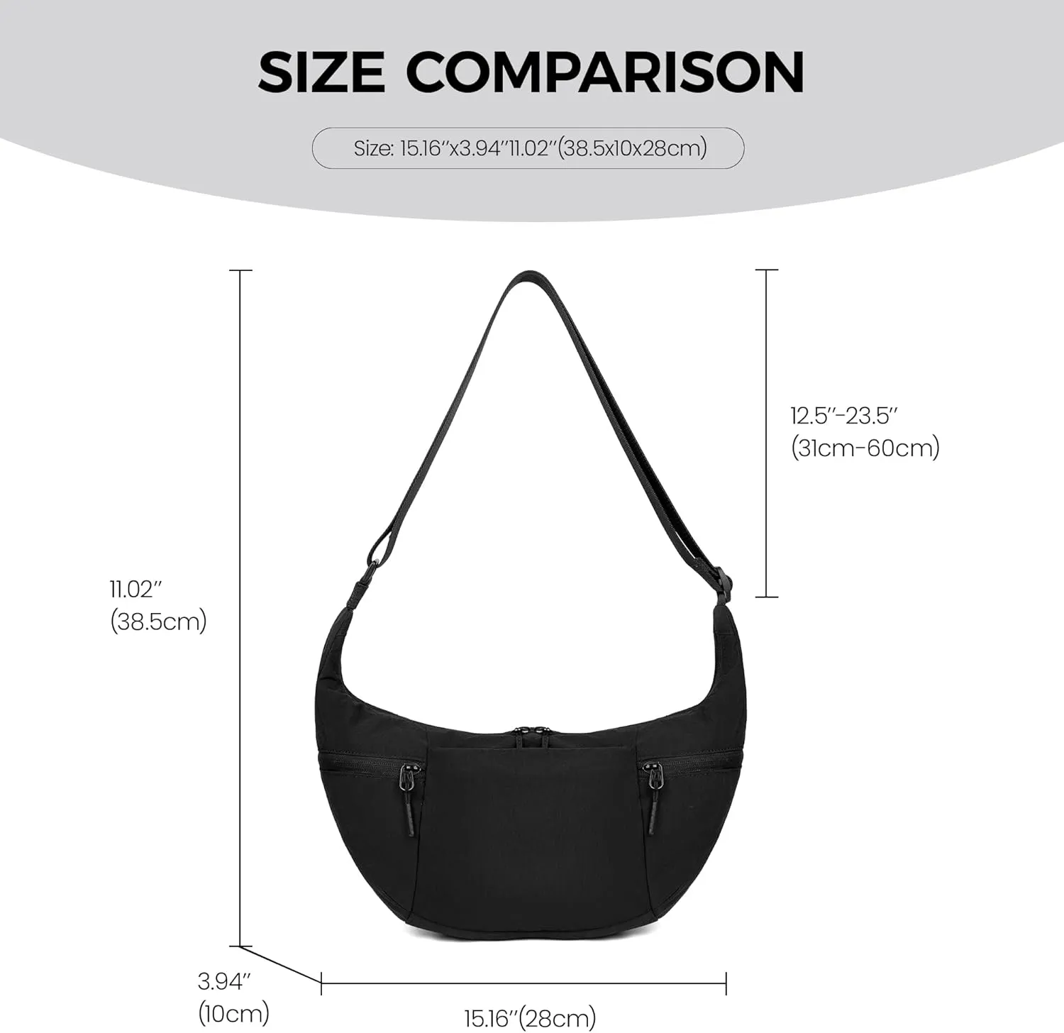 VONAL Nylon Crossbody Bag for Women, Lightweight Shoulder Purse with Zipper, Trendy Crescent Sling Bag with Adjustable Stap