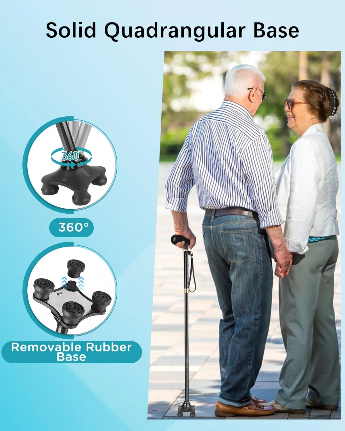Walking Cane for Men and Women, Folding Adjustable Quad Cane Suitable for 5.4FT-6.3FT, Self Standing Cane with Pad for Seniors for Stability