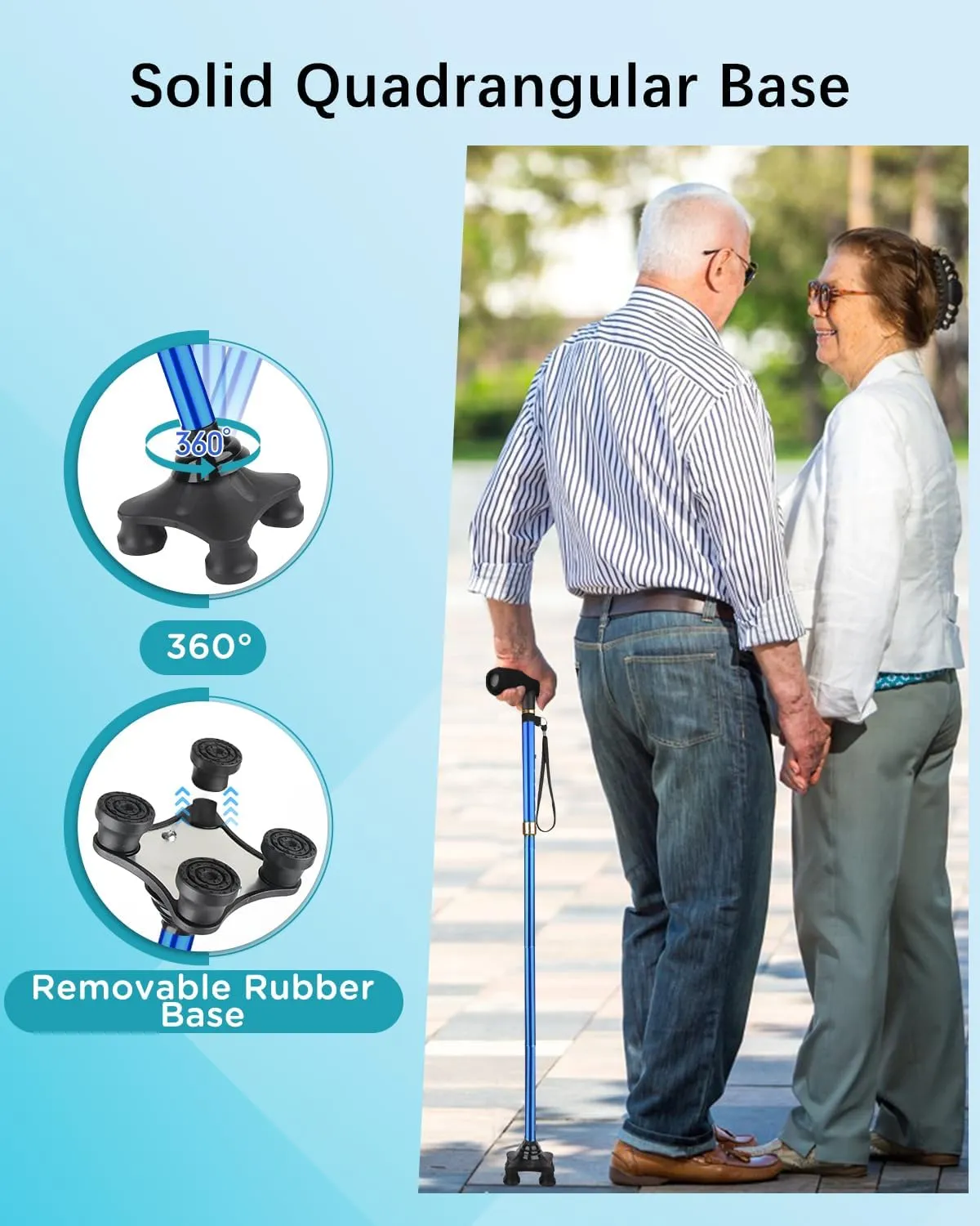 Walking Cane for Men and Women, Folding Adjustable Quad Cane Suitable for 5.4FT-6.3FT, Self Standing Cane with Pad for Seniors for Stability