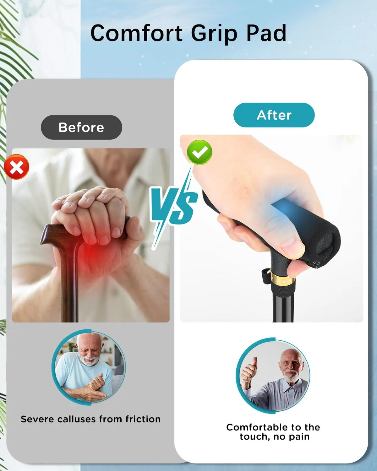Walking Cane for Men and Women, Folding Adjustable Quad Cane Suitable for 5.4FT-6.3FT, Self Standing Cane with Pad for Seniors for Stability