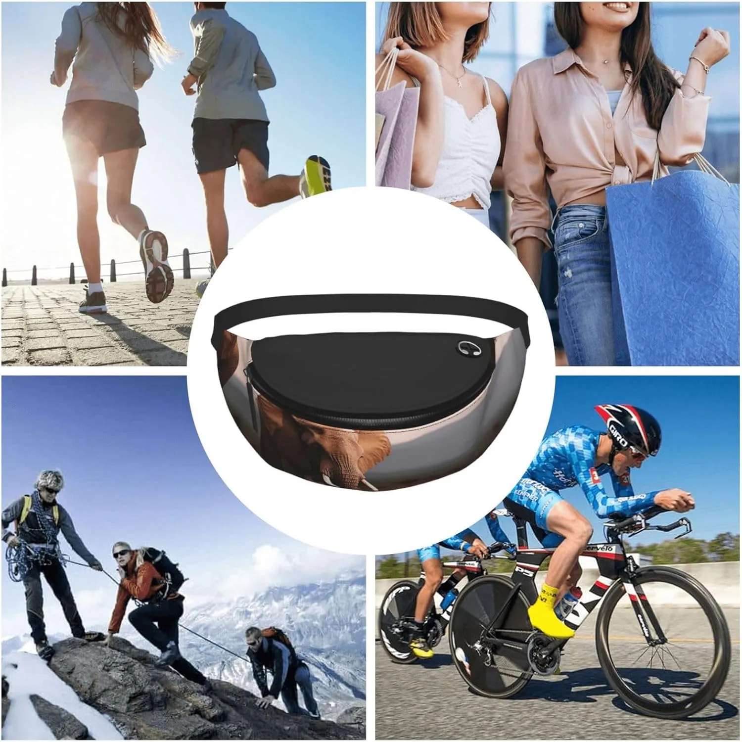 Walking Elephant Fanny Pack for Man Women Waist Bag Adjustable Belt Casual Chest Bag Bum Bags for Travel Sports Running Hiking Waist Packs