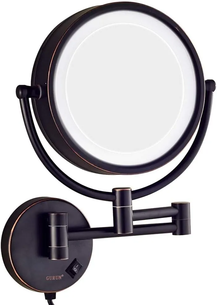Wall Mount Bathroom Makeup Mirror Vanity Magnifying Double Sided Shaving Mirror Brass Bronze with Electrical Plug (Size : 7X)