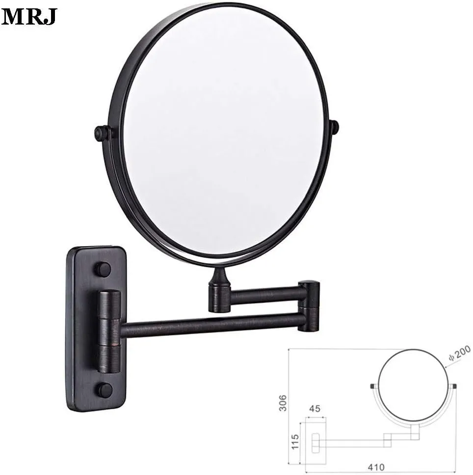 Wall Mounted Makeup Mirror 8-inch 3X Magnification 360° Swivel Extending Folding Bathroom Shaving Cosmetic Make Up Mirror(Black Bronze,1X/3X)