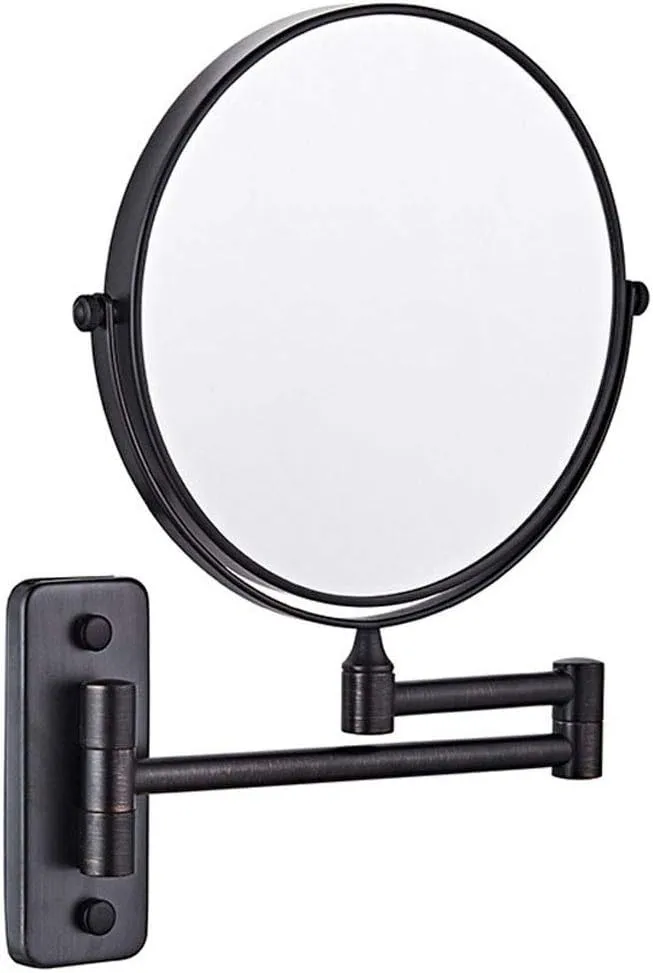 Wall Mounted Makeup Mirror 8-inch 3X Magnification 360° Swivel Extending Folding Bathroom Shaving Cosmetic Make Up Mirror(Black Bronze,1X/3X)