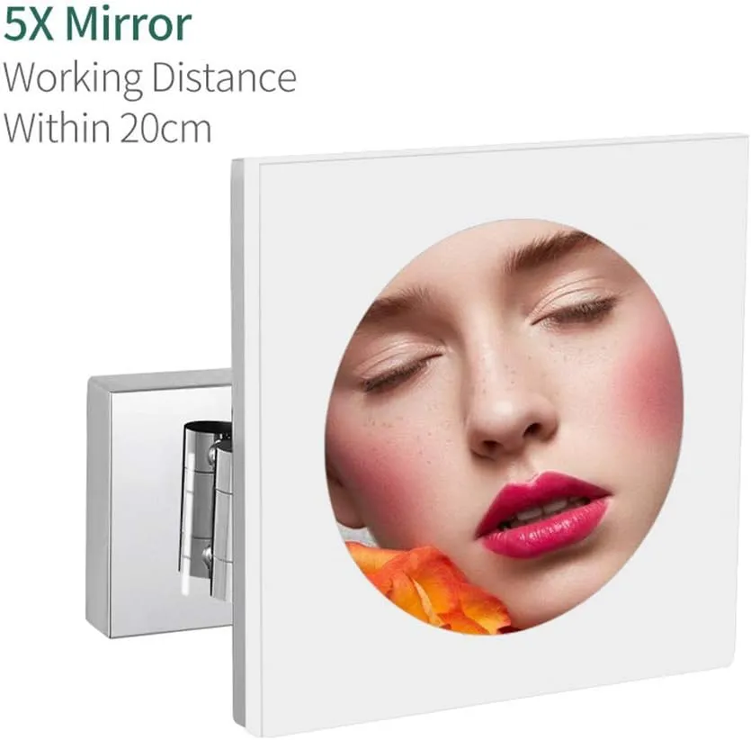 Wall Mounted Makeup Mirrors 8 Inch Single Sided Brass Lighted Magnifying Vanity Shaving Extendable(5X)