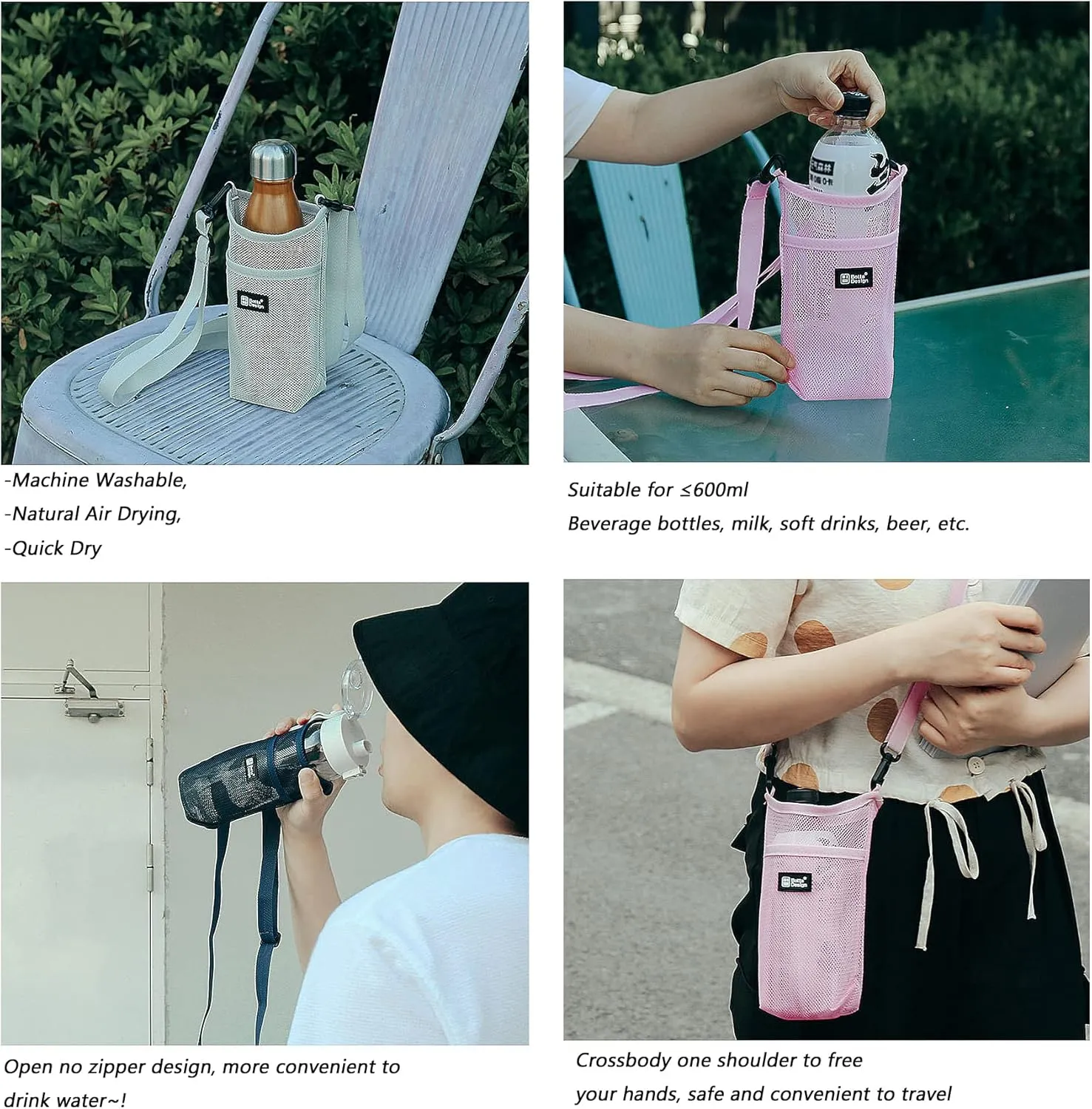 Water Bottle Pouch for 18oz Carrier,Foldable Lightweight Mesh Water Bottle Sleeve Bag for Backpack Hiking Cycling Walking,mix colors6