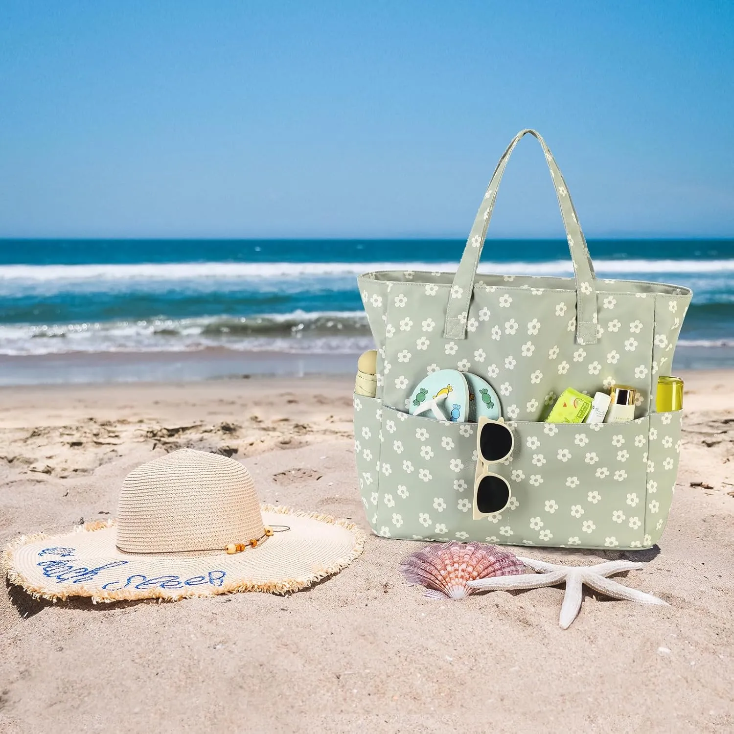 Waterproof Beach Tote Pool Bags for Women Ladies Extra Large Gym Tote Carry On Bag With Wet Compartment for Weekender Travel