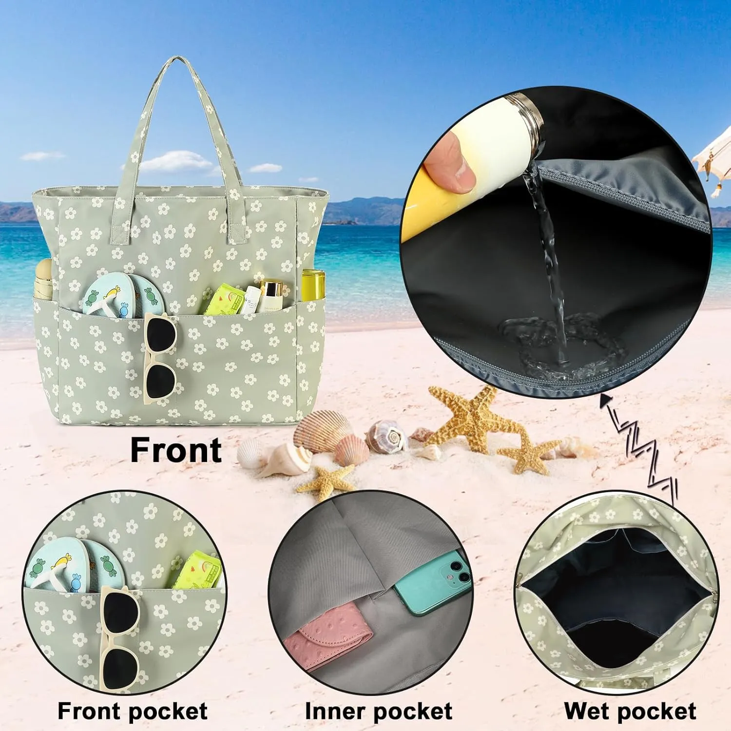 Waterproof Beach Tote Pool Bags for Women Ladies Extra Large Gym Tote Carry On Bag With Wet Compartment for Weekender Travel