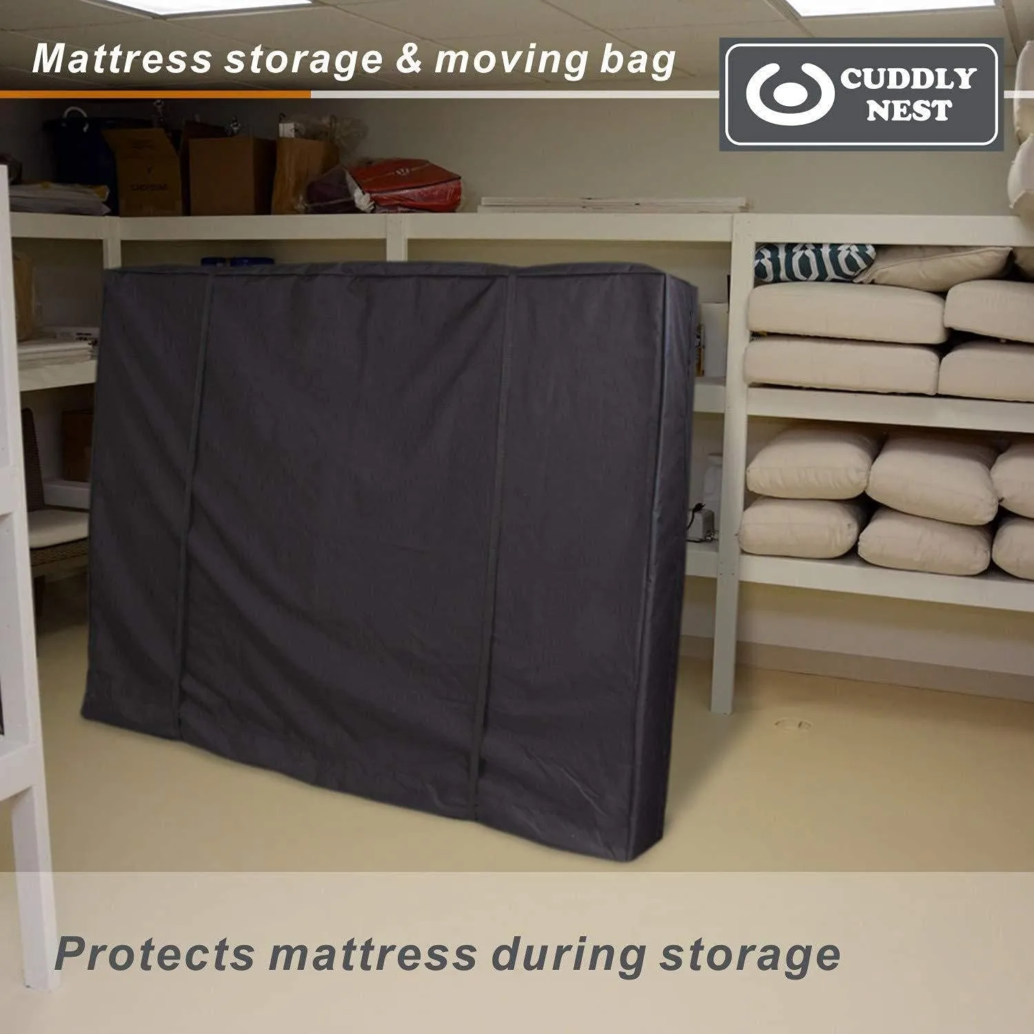 Waterproof Canvas Mattress Storage Bag for Moving and Storage – Reusable Heavy Duty Mattress Bag with Zipper and Lifting & Moving Straps(Black, King)