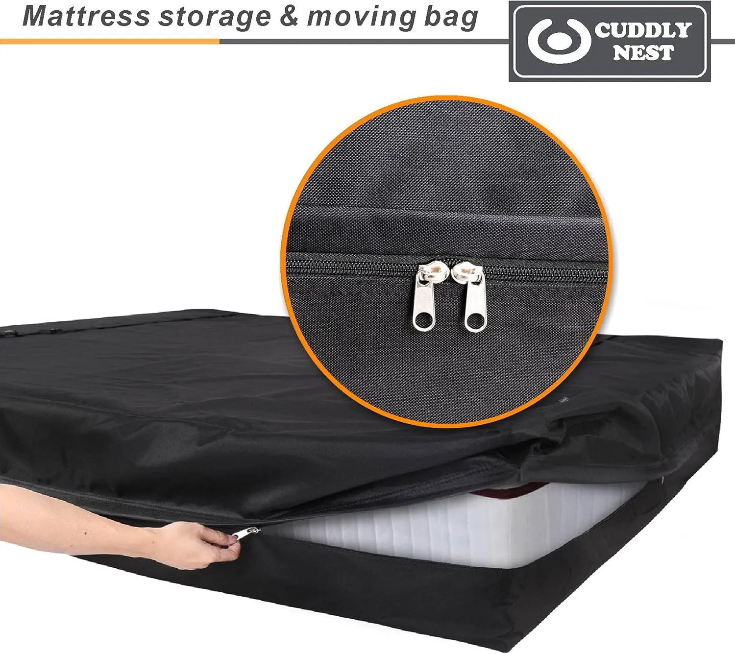 Waterproof Canvas Mattress Storage Bag for Moving and Storage – Reusable Heavy Duty Mattress Bag with Zipper and Lifting & Moving Straps(Black, King)