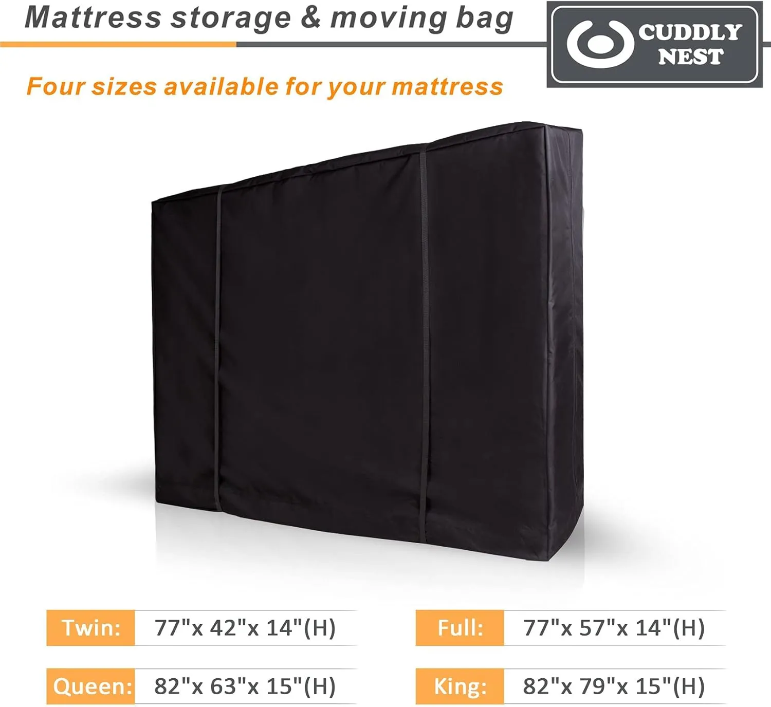 Waterproof Canvas Mattress Storage Bag for Moving and Storage – Reusable Heavy Duty Mattress Bag with Zipper and Lifting & Moving Straps(Black, King)