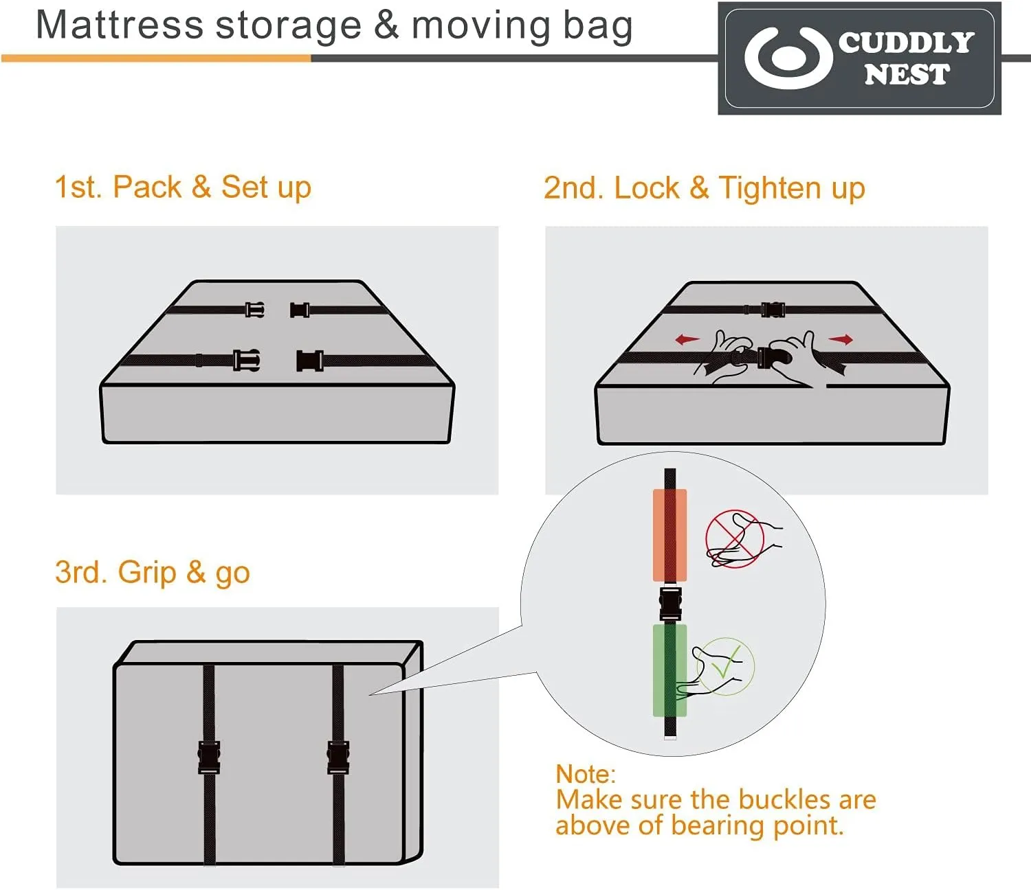 Waterproof Canvas Mattress Storage Bag for Moving and Storage – Reusable Heavy Duty Mattress Bag with Zipper and Lifting & Moving Straps(Black, King)