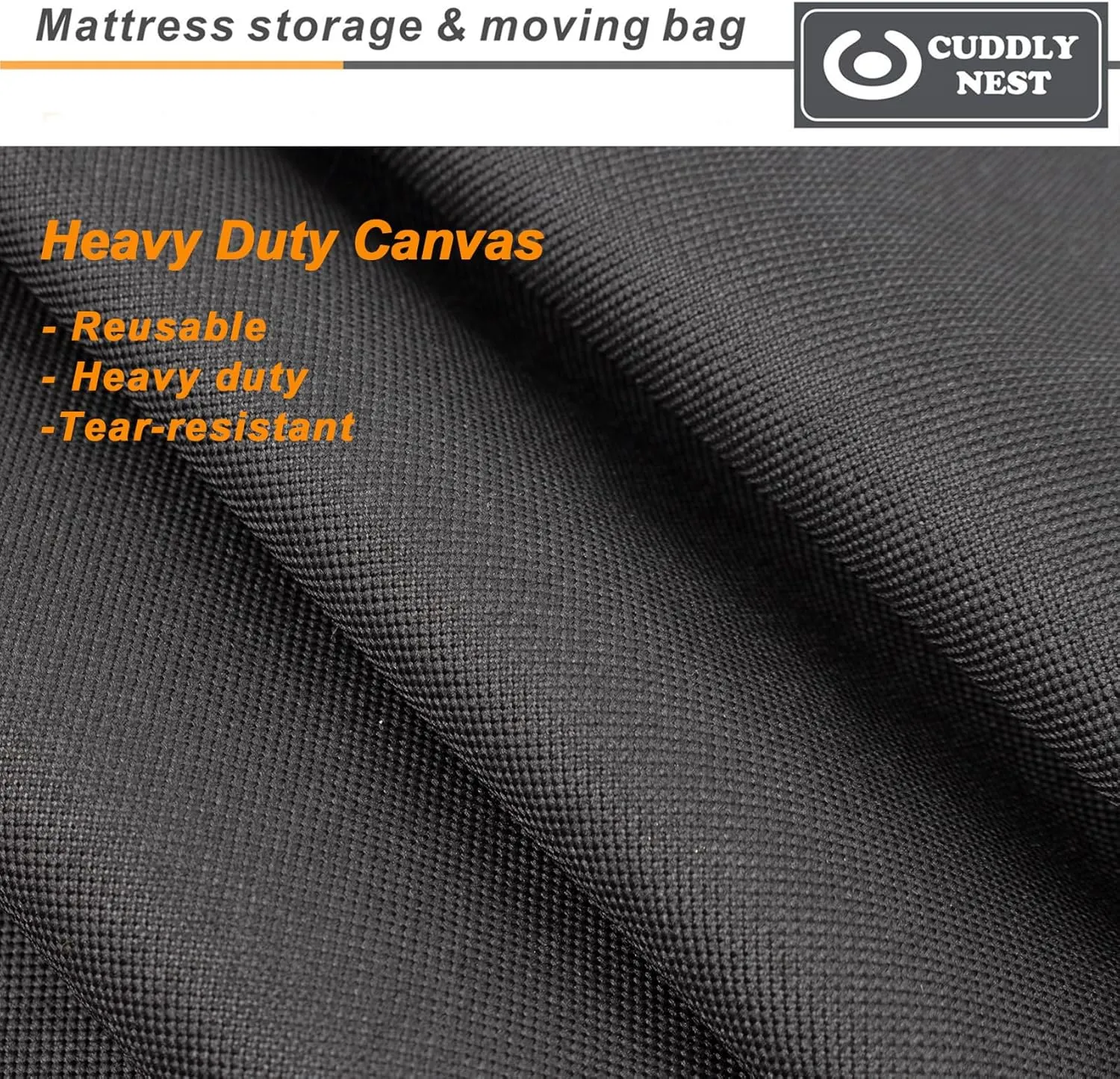 Waterproof Canvas Mattress Storage Bag for Moving and Storage – Reusable Heavy Duty Mattress Bag with Zipper and Lifting & Moving Straps(Black, King)